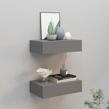 Estantería gris con cajones de pared 2 piezas 40x23,5x10 cm MDF