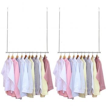 StorageManiac Pack de 2 varillas de armario ajustables colgantes, organizadores de perchas con varillas horizontales, Croma