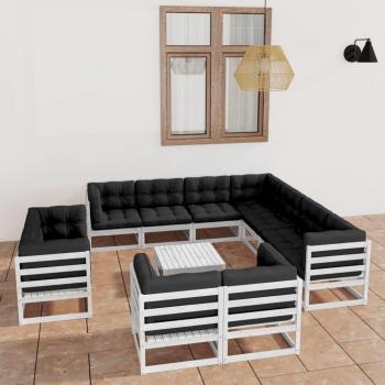 Set de muebles de jardín 12 pzas con cojines madera pino blanco