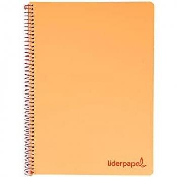 Cuaderno espiral liderpapel a5 micro wonder tapa plastico 120h 90g cuadro 5mm 5 bandas 6 taladros color naranja
