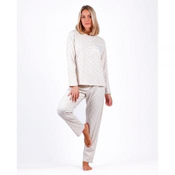 Pijama Admas You Are Enough beige de mujer con tapeta y manga larga