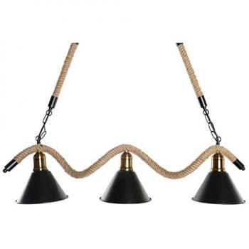 Lámpara de Techo DKD Home Decor Natural Negro Metal Cuerda 50 W (85 x 18 x 20 cm)