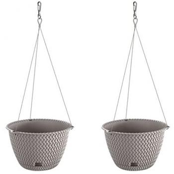 Pack 2 Macetas Colgantes Redondas de Plástico Gris 3L Ø23 x 14,5 cm PROSPERPLAST Splofy