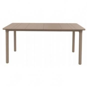 RESOL Noa Mesa de Comedor de Jardín 160x90 Rectangular | 4 o 6 Personas | Elegante y Robusta | Protección UV para Uso Exterior en Patio, Terraza o Porche - Color Marrón Claro Arena - Patas Blancas