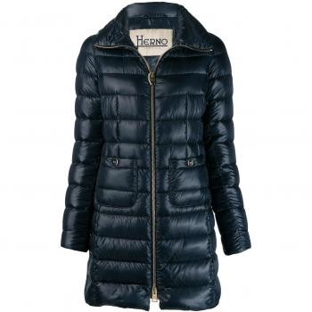 Herno Women's Maria Midi Down Jacket, Blue, Size 38 (2XS), High Neck, Padded, Zip Closure