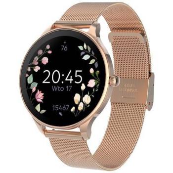 Smartwatch Mujer Forever Velora SB-306 con Pantalla AMOLED 1,19, Pulsera de Malla de Acero Inoxidable Rosa Champagne, Monitor de Ciclo Menstrual y Sueño