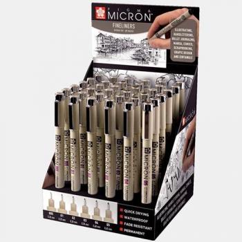 Talens Sakura Expositor de 36 Rotuladores Permanentes Pigma Micron Fineliner Negro