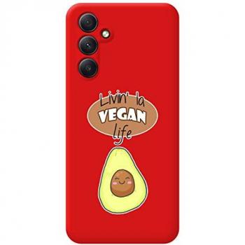 Funda de Silicona Líquida Roja para Samsung Galaxy A54 5G con Diseño Vegan Life y Dibujos Personalizados
