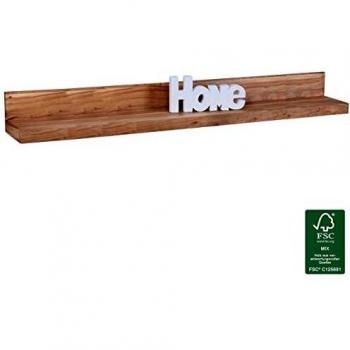 Estantería de Pared de Madera Maciza de Acacia, 160 cm de Ancho, Estilo rústico, de Madera auténtica, Producto Natural, para Pared, Color marrón Oscuro