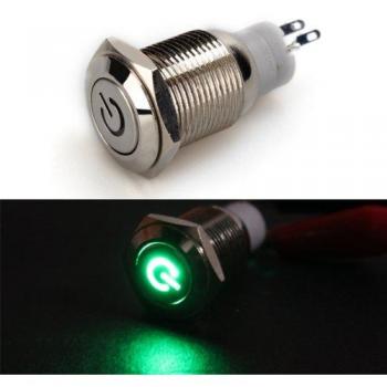 Interruptor Metal 16mm 12V 3A LED Verde para Luz Lámpara de Coche Barco