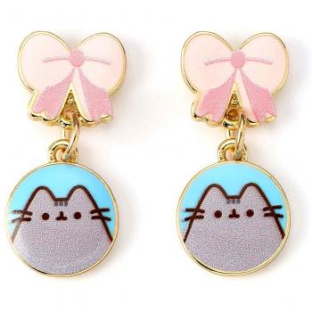 Pendientes drop Pusheen con lazos rosas