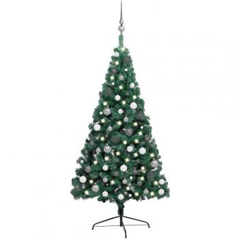 Árbol de Navidad preiluminado con bolas verdes 240 cm