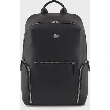 Emporio Armani Stylish Zip Closure Multipocket Backpack Black male ONE SIZE