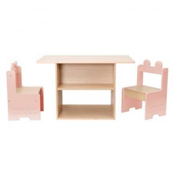 Mesa para niños con estantes + 2 sillas, rosa y azul, 80x48x49.5 cm