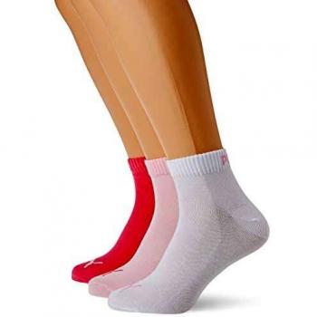 Puma Unisex Quarter Socks - 3-Pack Multicolor (Pink) Size 35-42