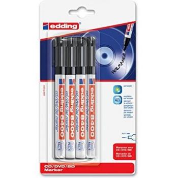 Rotulador Permanente para CD/DVD/BD Edding 8400 Negro (4 unidades, Punta Redonda 0,5-1 mm)