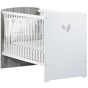 Cuna Baby Price 120x60 cm con diseño Leaf en madera gris y blanco, somier ajustable a 3 posiciones