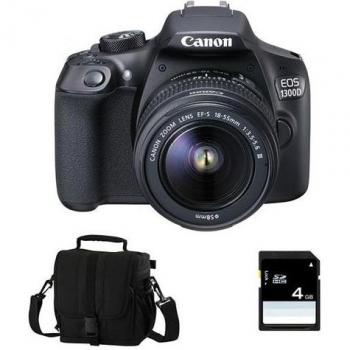 Cámara Réflex Digital Canon EOS 1300D Kit con Objetivo EF-S 18-55mm F3.5-5.6 III, Bolsa y Tarjeta SD de 16 GB