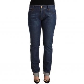 Acht Dark Blue Cotton Slim Fit Folded Hem Denim Jeans - W33