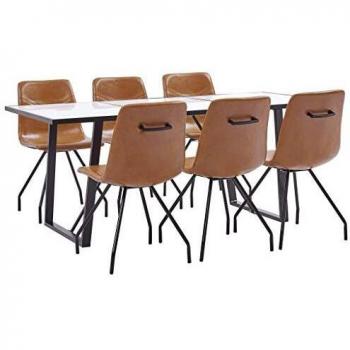 vidaXL Juego Comedor 7 Piezas de Cuero Sintético Mobiliario Decoración Interior Casa Hogar Robusto Duradero Resistente Funcional Práctico Útil Coñac