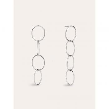 Pendientes Circles & Circles Singularu - Elegantes Pendientes Largos en Latón con Acabado en Baño de Rodio y Cierre Tuerca a Presión