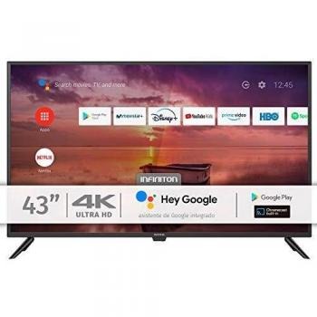INFINITON INTV-43AF2300 – Televisor Smart TV 43 4K UHD – Android 9.0 – Google Assistant – HBBTV – 4X HDMI – 3X USB - DVB-T2/C/S2 - Modo Hotel – Clase A+