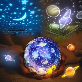Luz Nocturna Proyector Mágico de Planetas LED Colorido Rotativo con Estrellas para Niños y Bebés