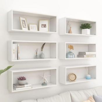 Estante Cubo de Pared 6 Uds. Blanco Brillo 60x15x23 cm Aglomerado
