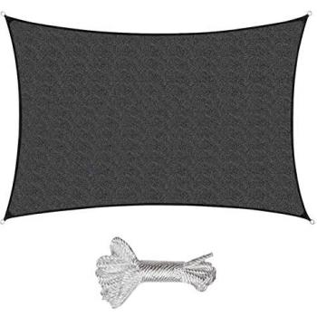 Sekey Toldo Vela de Sombra 3x5m Rectangular HDPE Prueba de Viento, Transpirable, Protección Rayos UV, para Terraza Patio Exteriores Jardín, con Ojales y Cuerdas de Fijación, Gris Claro