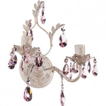 Aplique Kate 2 luces Metal Claro con Cristales Marfil y Rosas