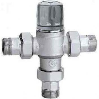 Mezclador termostático regulable Caleffi 5218 con válvulas de retención y filtros, 1/2'', 45-65ºC, caudal 1,5 m3/h