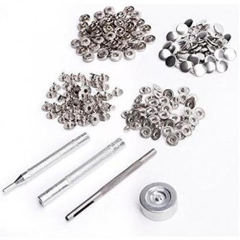 CLE DE TOUS - 50set 10mm Broche de presión Corchete Metalico Color Plateado / Cobre + Herramienta para Fijación