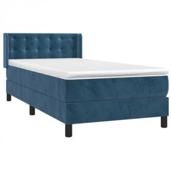 Cama box spring con colchón terciopelo azul oscuro 100x200 cm