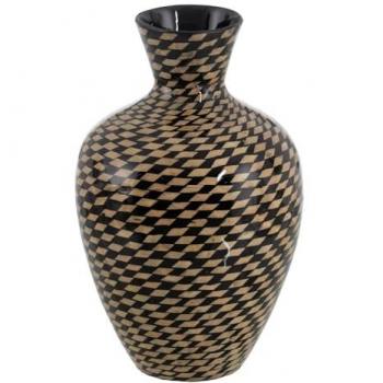 Jarrón Negro Beige Bambú 28 x 28 x 46 cm