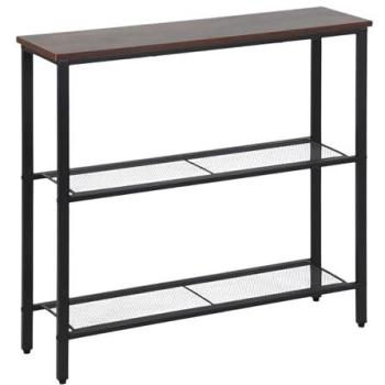 Mesa Consola Estrecha Relaxdays de Metal y MDF, 3 Estantes, Marrón/Negro, Dimensiones: 75 x 80 x 23 cm