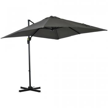 Outsunny Sombrilla de Jardín de Aluminio 245x245x245 cm Parasol Excéntrico con Manivela Giratorio 360° Inclinación de 3 Niveles Tela Desmontable
