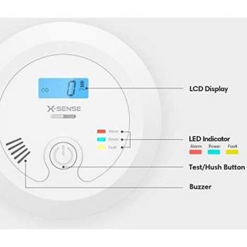 X-Sense Alarma y Detector de monóxido de Carbono X-Sense con Vida útil de 10 años, Alarma y Detector de CO con Pantalla Digital operado por una batería reemplazable, CO03B