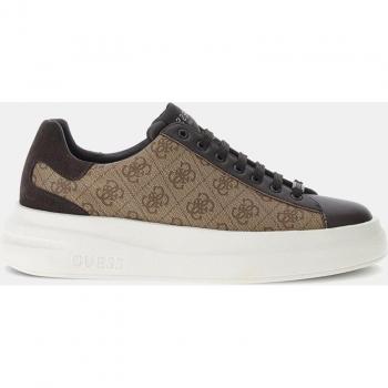 Zapatilla de deporte Guess Elba Logotipo 4G para hombre, tipo casco bajas, cuero beige y marrón con estampado