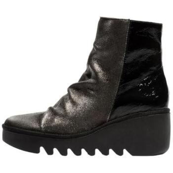 Fly London Baan Women's Leather Wedge Ankle Boots in Black and Silver, Size 40