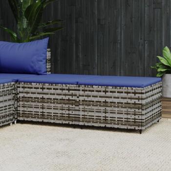 Gray Poly Rattan Garden Footrests with Cushions - Set of 2