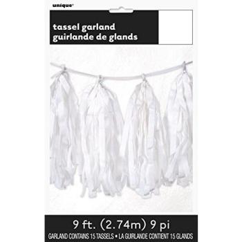 Unique Party- Guirnalda con borlas de papel de seda, Color blanco, 274 cm