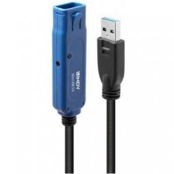 Lindy 30m USB 3.0 Active Extension Pro Cable, USB 3.2 Gen 1 (3.1 Gen 1), USB A, Black/Blue