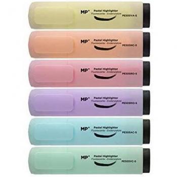MP - Subrayadores Pastel, Punta Biselada - Estuche 6 Marcadores Multicolor