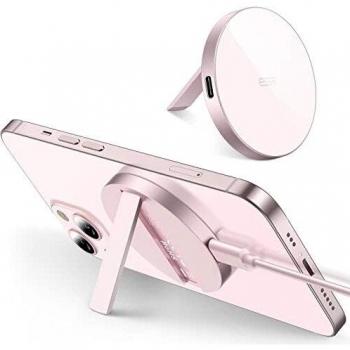 ESR HaloLock Cargador inalámbrico Kickstand,Compatible MagSafe para iPhone 13/13 Pro/13 mini/13 Pro Max/12/12 Pro/12 mini/12 Pro MAX, Incluye Cable Extraíble 1,5 m. Adaptador no Incluido, Rosa Pastel