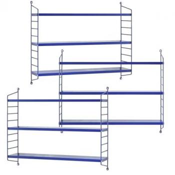 Juego de 3 estanterías de pared Strängnäs - Acero duradero, 50x60x15 cm, color azul