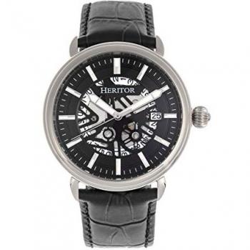Heritor Mattias Automatic Leather-Band Watch with Date - Black & Silver