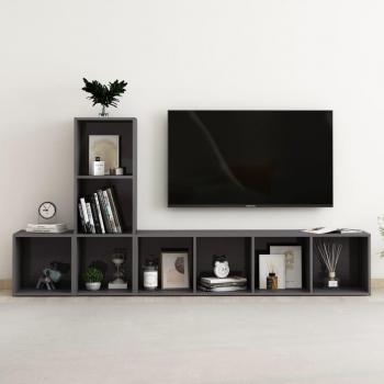 Set de Muebles para Televisión 3 Piezas en Gris Brillante de Madera Ingenierizada