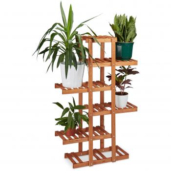 Soporte de Plantas para Interior de Madera, 5 Niveles, Color Marrón Claro, Dimensiones 125 x 81 x 25 cm