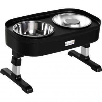Comedero Elevado para Perros de 4 Alturas Ajustables con Tazón y Tazón Lento de Acero Inoxidable 43x25x30 cm Negro