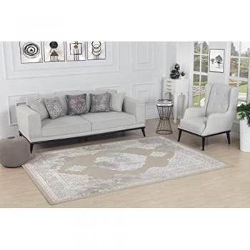 Surya - Alfombra de Salón Pelo Corto Vintage Oriental Beige y Blanco 120 x 170 cm, estilo tradicional bohemio, fácil de limpiar, tamaño grande